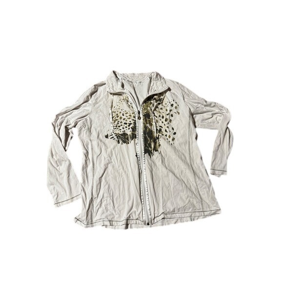 Tanjay Womens Beige Leopard Print Zip Up Long Sleeve Jacket - Picture 1 of 3